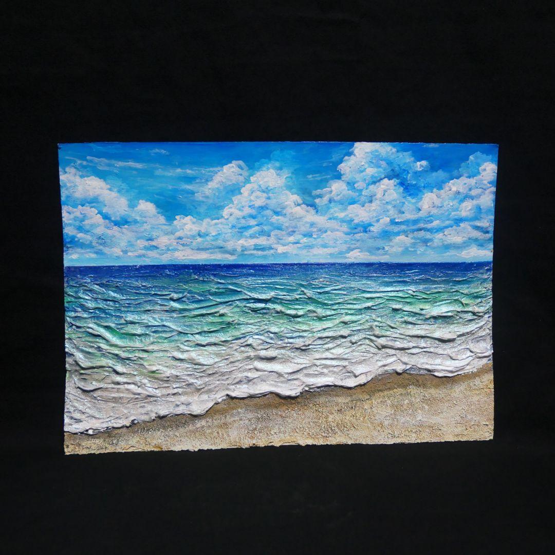 油絵 油彩 油彩画 絵 絵画【夏の砂浜の海】