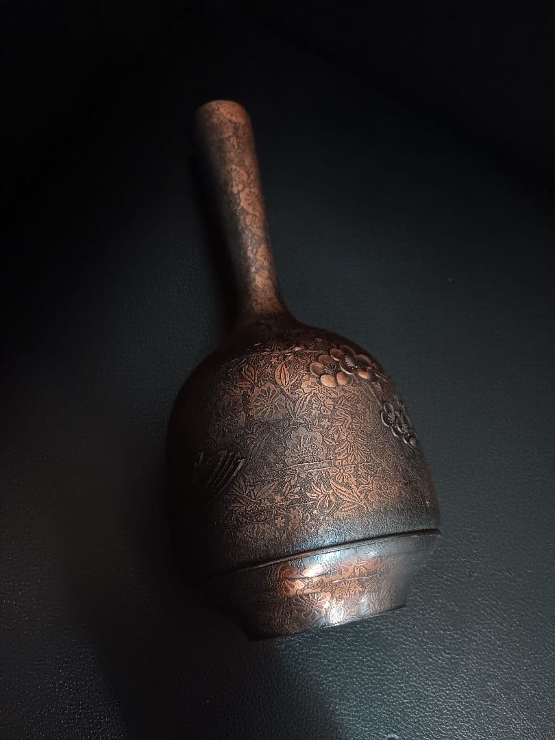 【希少/逸品】三宝 SANPO 銅製 花瓶 鴛鴦（おしどり）梅 高彫 23cm
