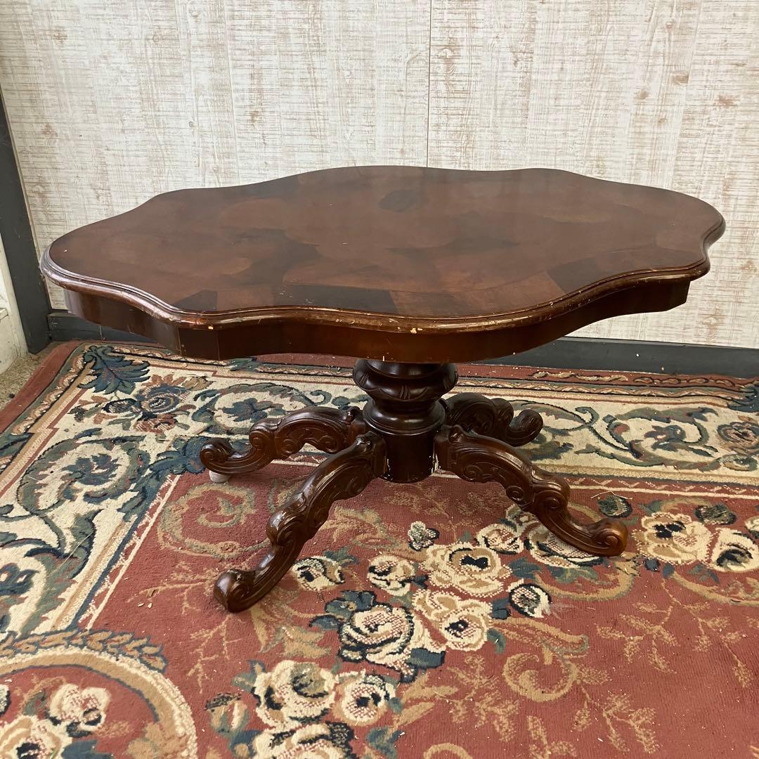 イタリアアンティーク 猫脚 木製象嵌センターテーブル サイドテーブル クラシック