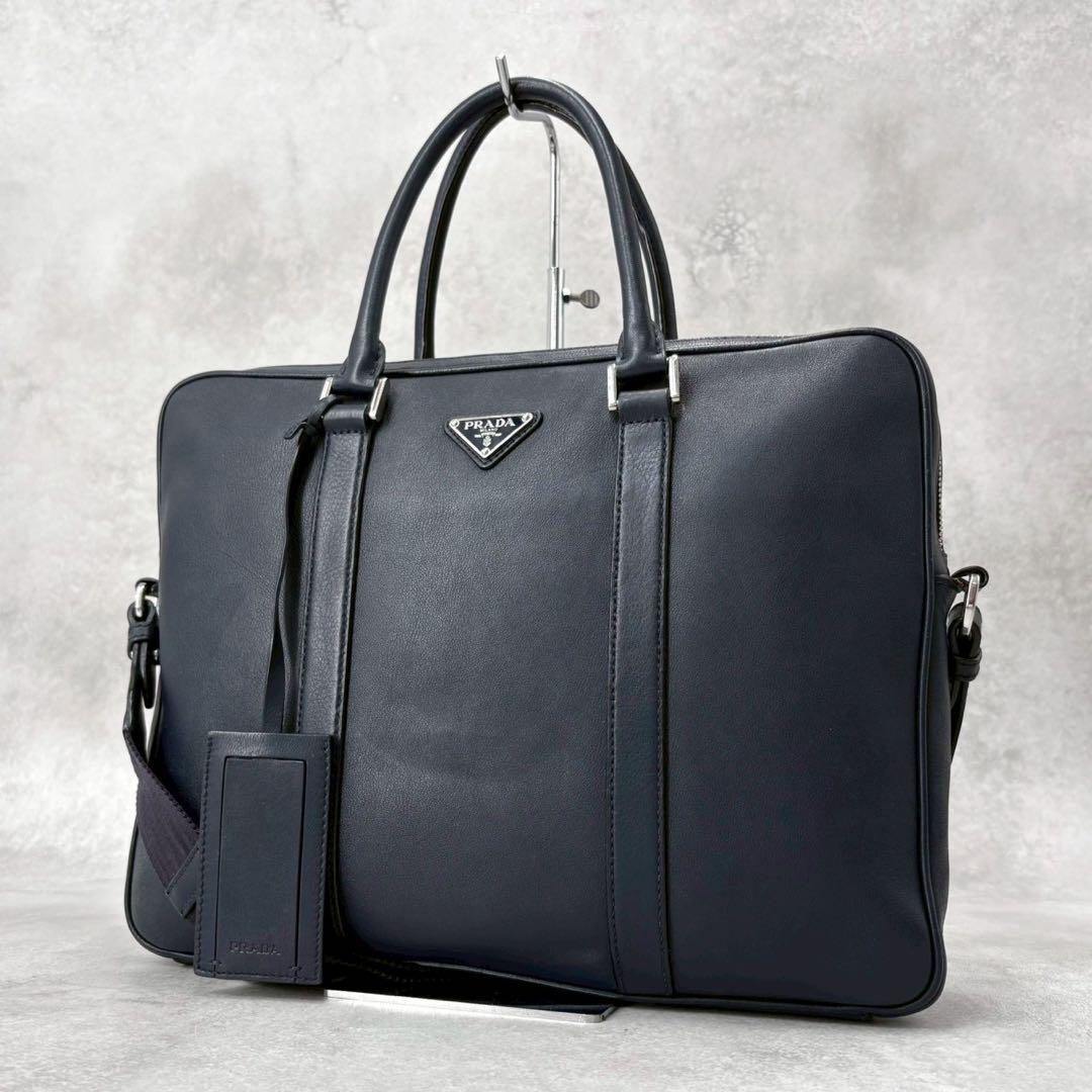 【定価37万】PRADA ビジネスバッグ 2way レザー ブリーフ 三角ロゴ