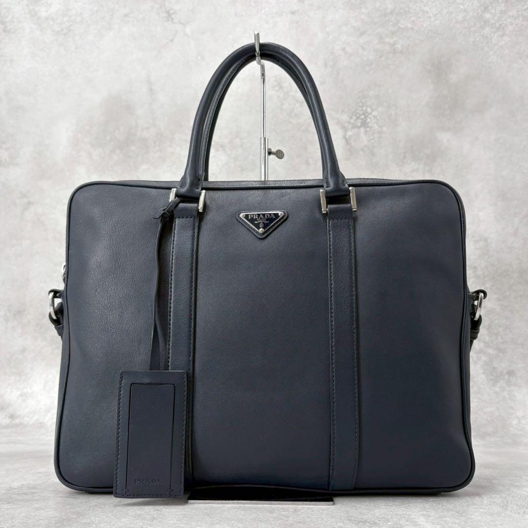 【定価37万】PRADA ビジネスバッグ 2way レザー ブリーフ 三角ロゴ