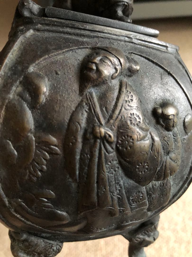 時代 香炉 矢立 銅製　大明宣徳