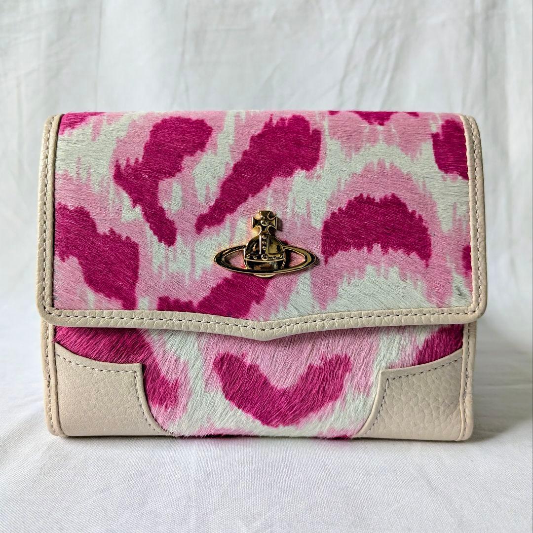 vivienne westwood ハラコ レオパード 三つ折り財布 ORB