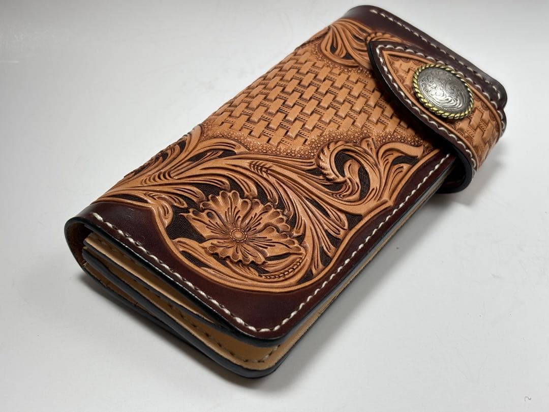 ウォレット　長財布　レザーカービング　ヌメ革　レザークラフト
