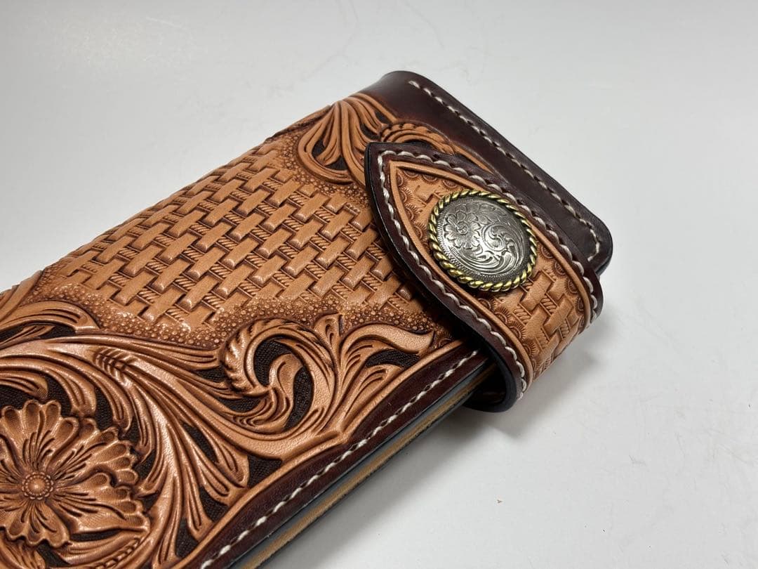 ウォレット　長財布　レザーカービング　ヌメ革　レザークラフト