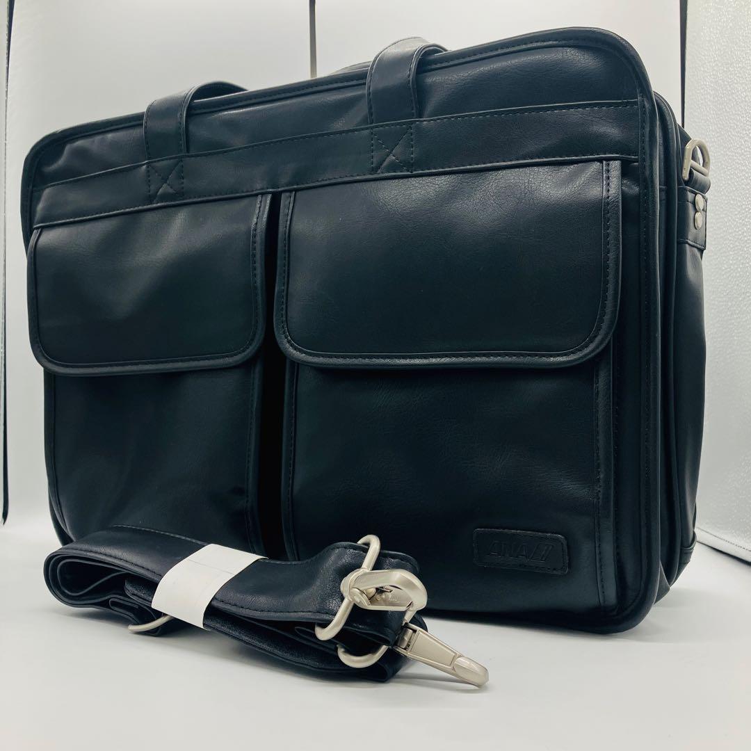 1498 極美品　ANA ビジネスバッグ　2way レザー　ブリーフケース　黒