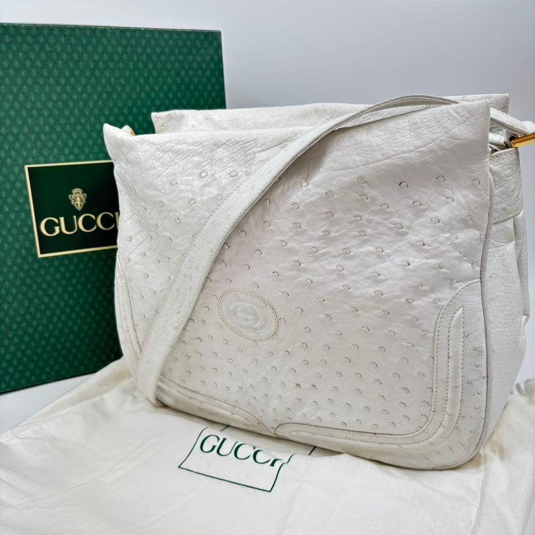 【希少】GUCCI ショルダーバッグ インターロッキング 金具 オーストリッチ