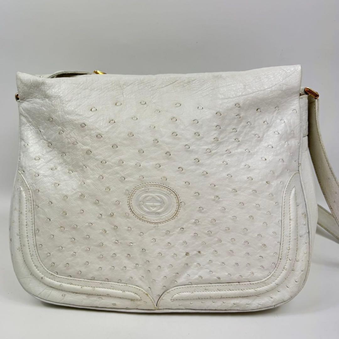 【希少】GUCCI ショルダーバッグ インターロッキング 金具 オーストリッチ