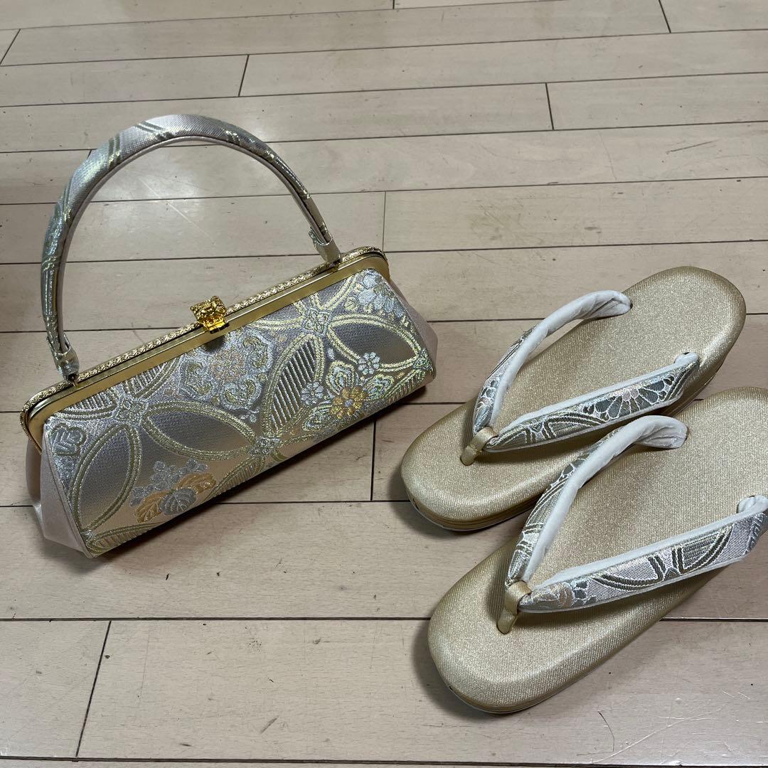 ゴールド刺繍和装用バッグと草履セット