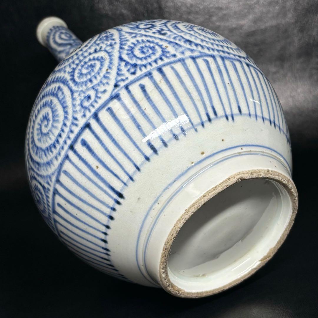 ★江戸期 古伊万里 染付！蛸唐草文 鶴首 瓶/徳利/花入！★