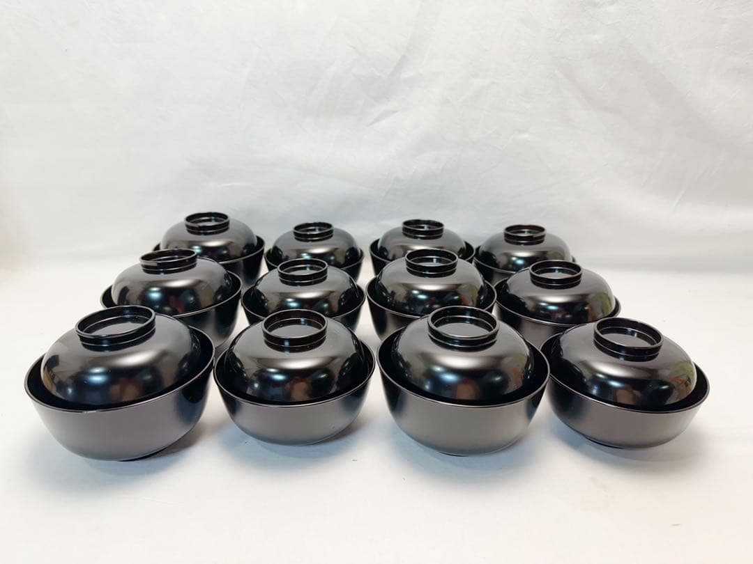 未使用 懐石道具 木製 黒真塗 四つ椀 小丸椀 6客揃 元箱