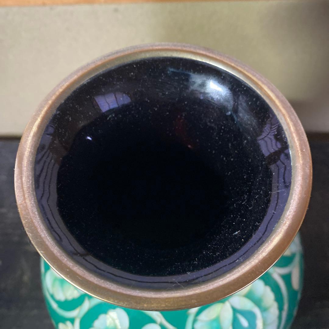 古玩　翡翠色七宝花瓶　26cm16cm