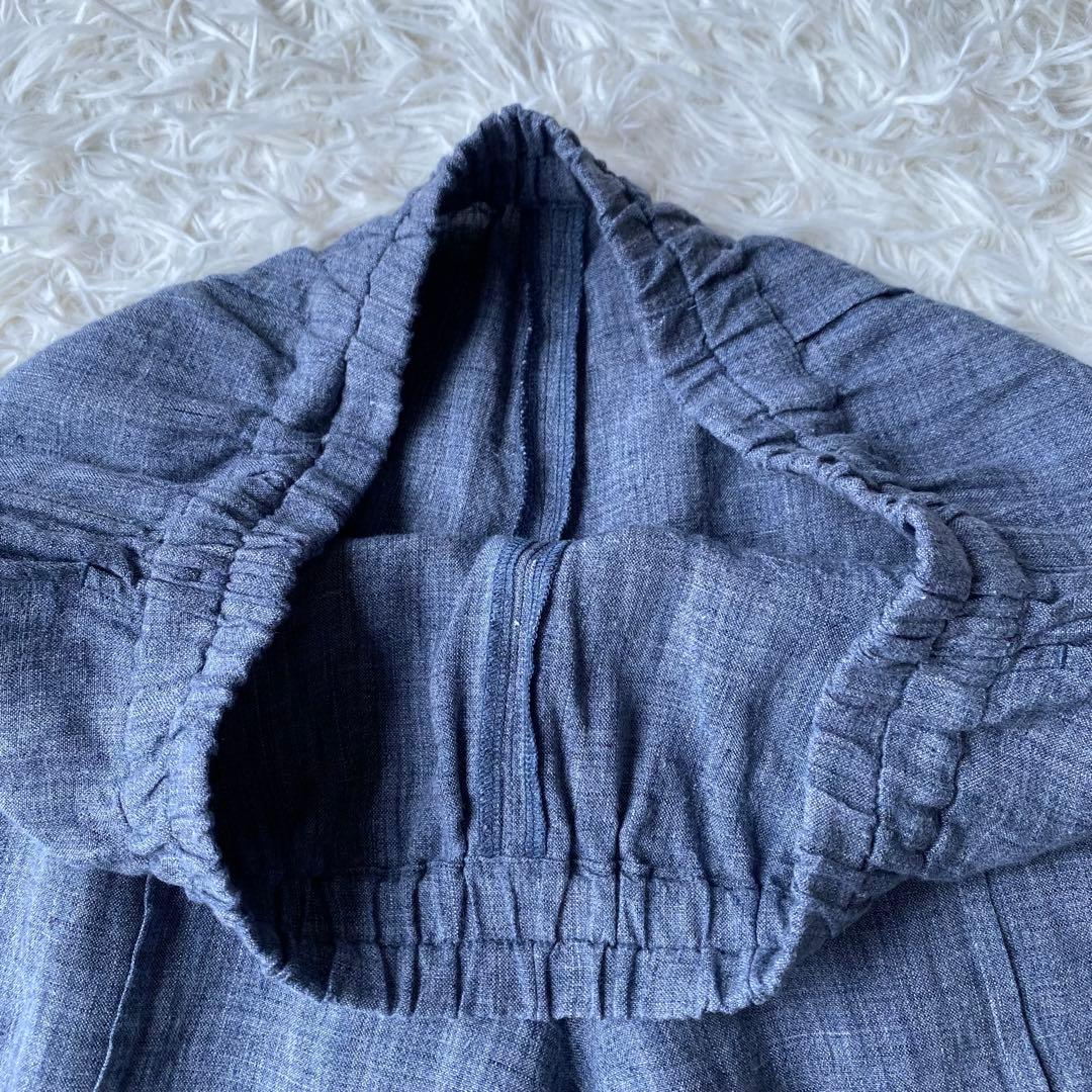 【美品】 登美 群言堂 リネンワイドパンツ サルエルパンツ ブルー FREE