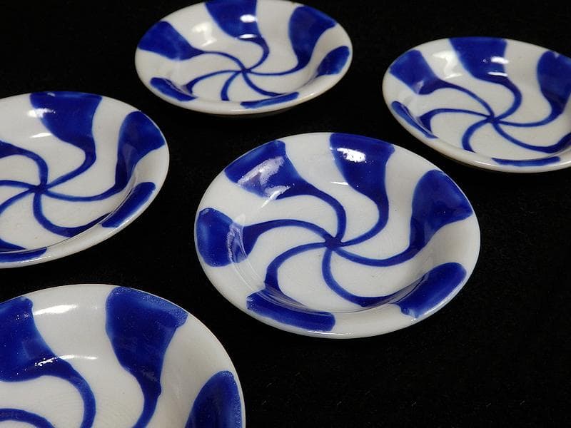 伊万里　瀬戸　染付　陰刻 捻り紋の図　豆皿　５枚　E024AS-fbck