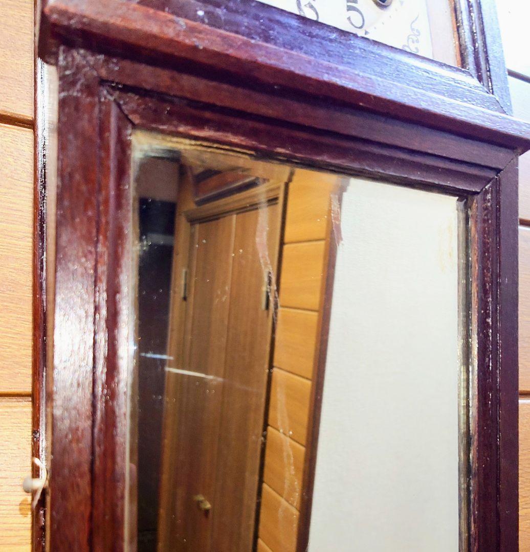〈完動美品〉珍品　英工舎LIGHT印　鏡付き傾斜型ゼンマイ振り子掛け時計　古時計