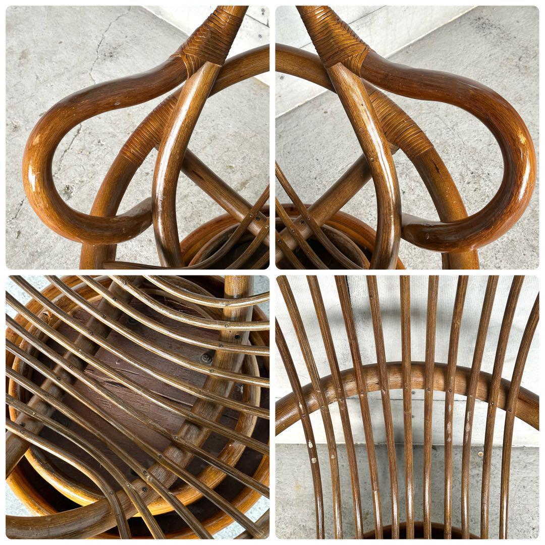 ꧁昭和浪漫꧂ 360度回転式ラタンチェア　籐家具 ひじ掛け 大型椅子　アジアン