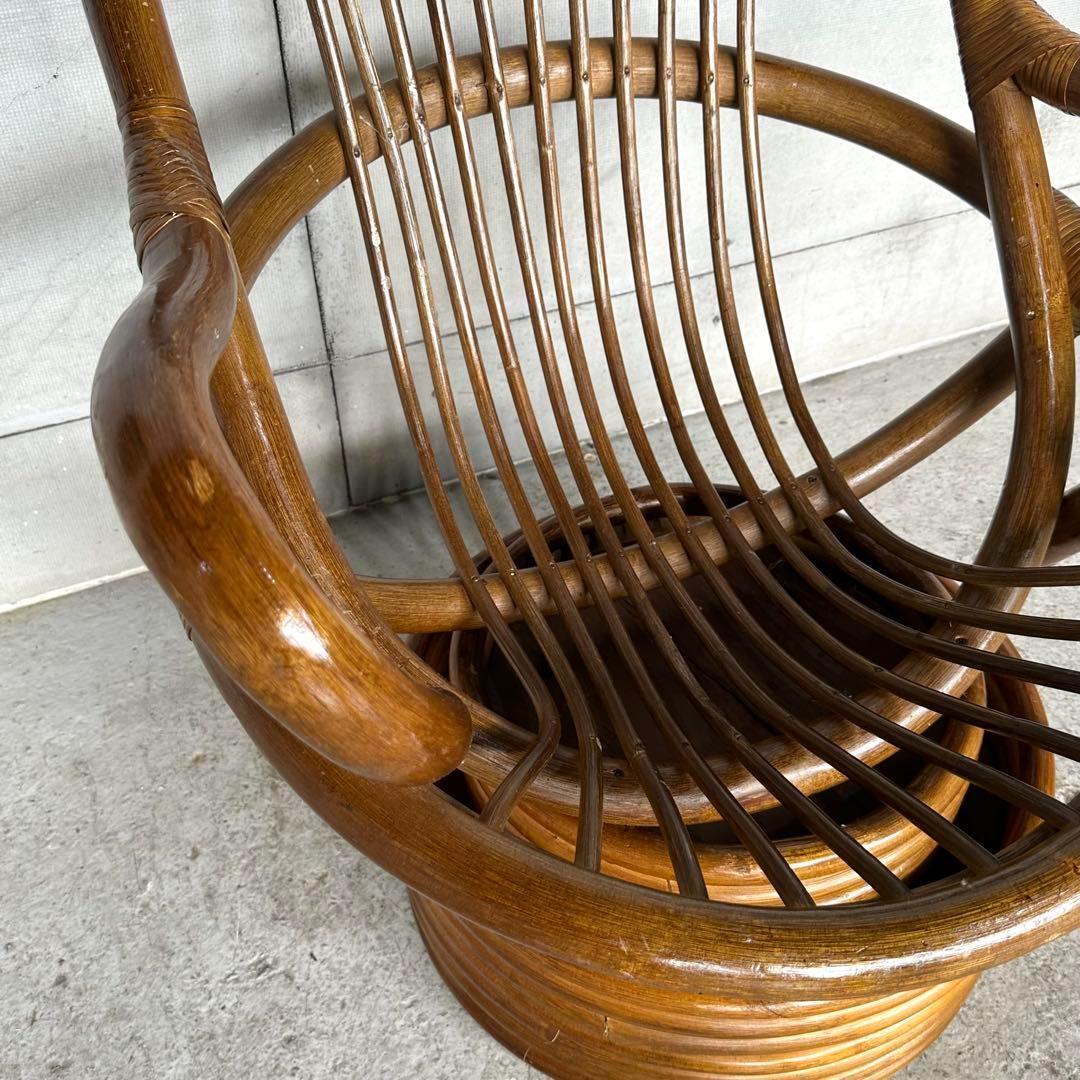 ꧁昭和浪漫꧂ 360度回転式ラタンチェア　籐家具 ひじ掛け 大型椅子　アジアン