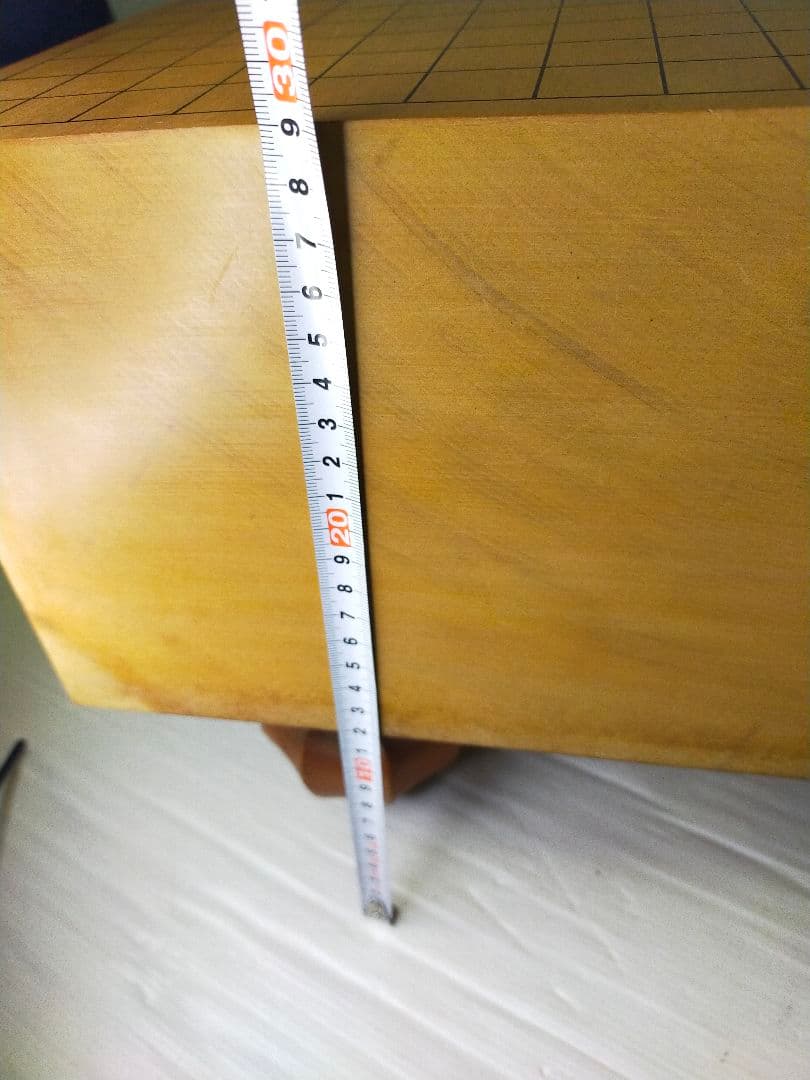 【迫力の6寸】足付き碁盤 新カヤ（推定） 18cm ヘソ付 木製カバー付 囲碁