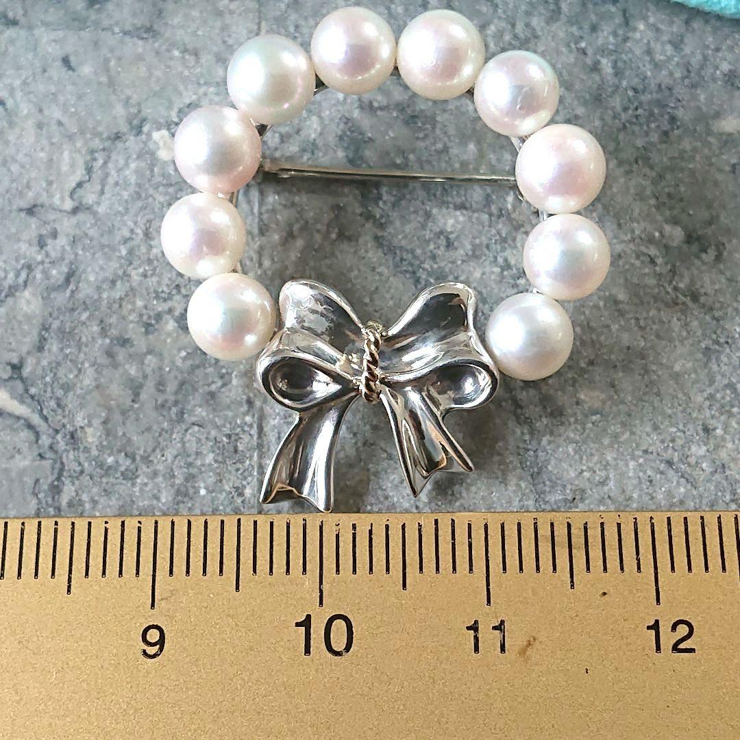 ほぼ未使用◎ティファニー 18金 コンビ・真珠 リボンブローチ No.18833