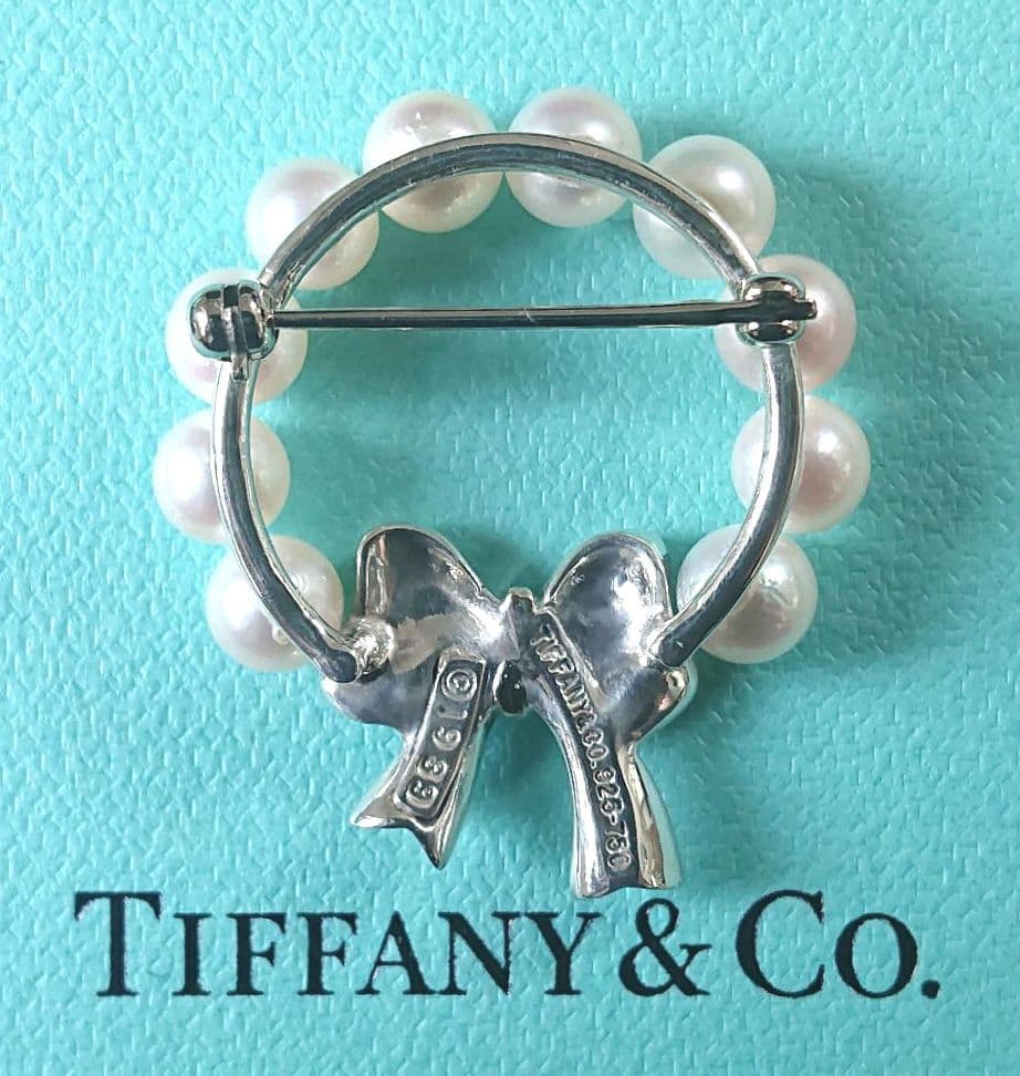 ほぼ未使用◎ティファニー 18金 コンビ・真珠 リボンブローチ No.18833