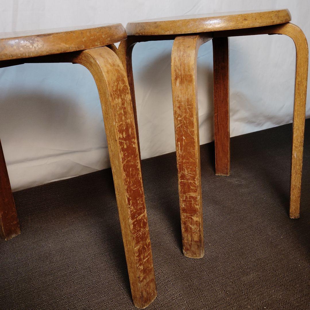 木製 丸椅子 スタッキングスツール レトロ 4脚セット