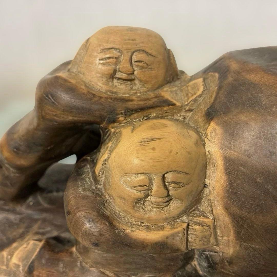 木製アートオブジェ 布袋様　彫刻 置物　縁起物 七福神