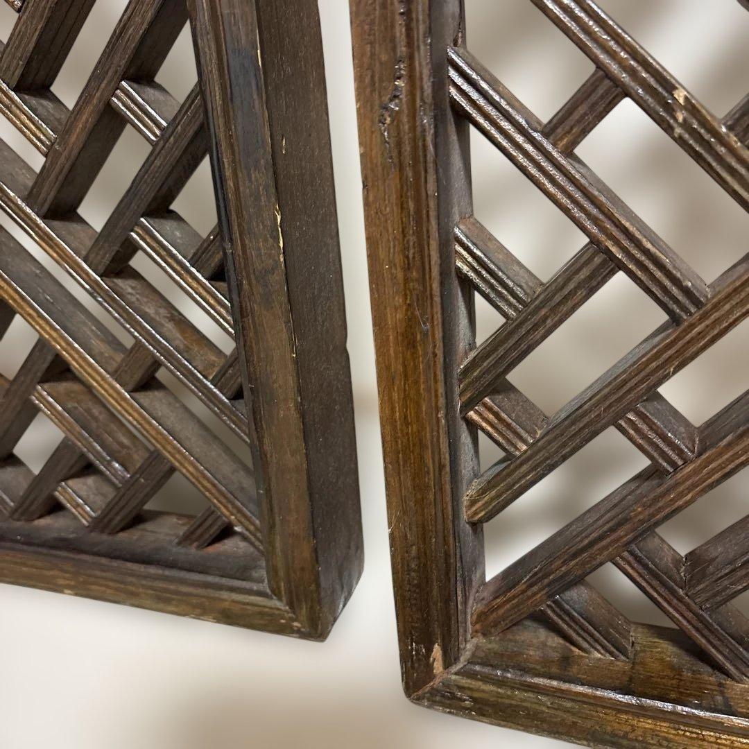 中国アンティーク☆木製建具☆シノワズリ☆欄間☆格子模様☆壁掛け装飾☆2枚セット