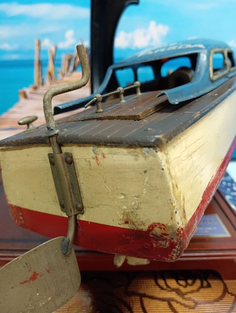 稀少レア１９５０年（昭和２５年５月）旧家蔵出木製全長４３センチ船模型当時物