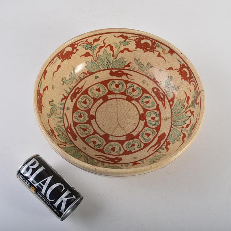 須佐焼　古須佐　赤絵花鳥文鉢　幕末ー江戸期　Ｃ　R6111F