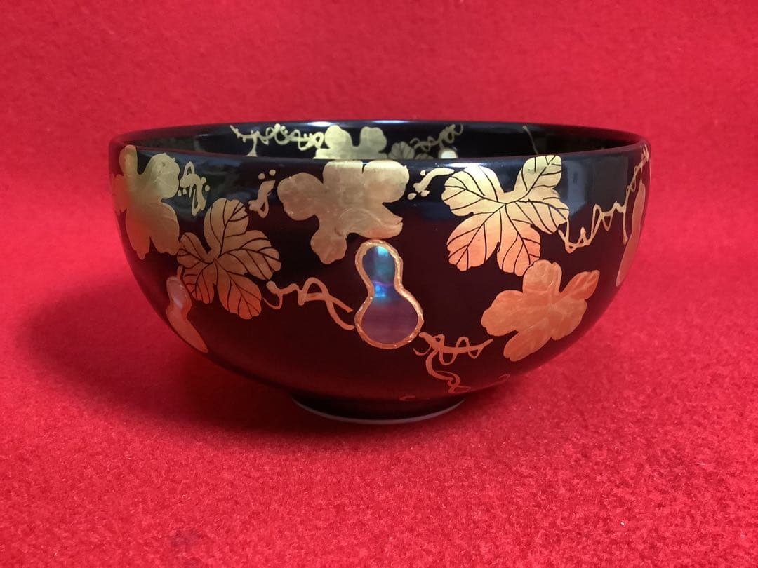 黒地六瓢螺鈿茶碗　五山窯　林淡幽造　【新品未使用】