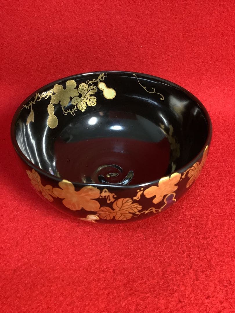 黒地六瓢螺鈿茶碗　五山窯　林淡幽造　【新品未使用】