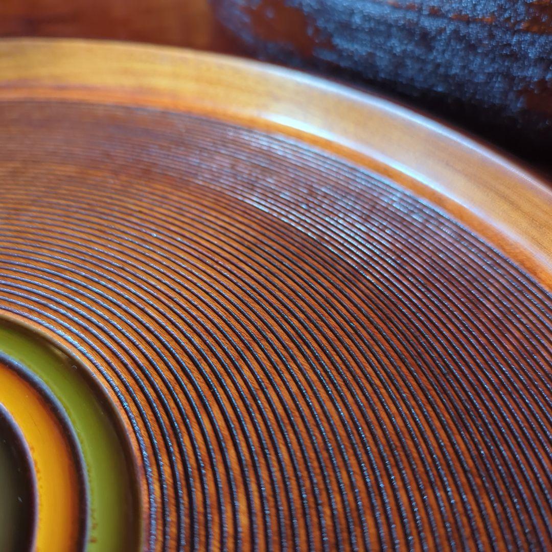 茶道具　漆器　木工細工　天然木　木製くり抜き茶櫃（上蓋独楽塗盆）茶器入れ　大寸