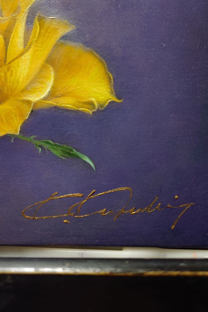 黄色のバラ 油彩画 　静物画　写実絵画