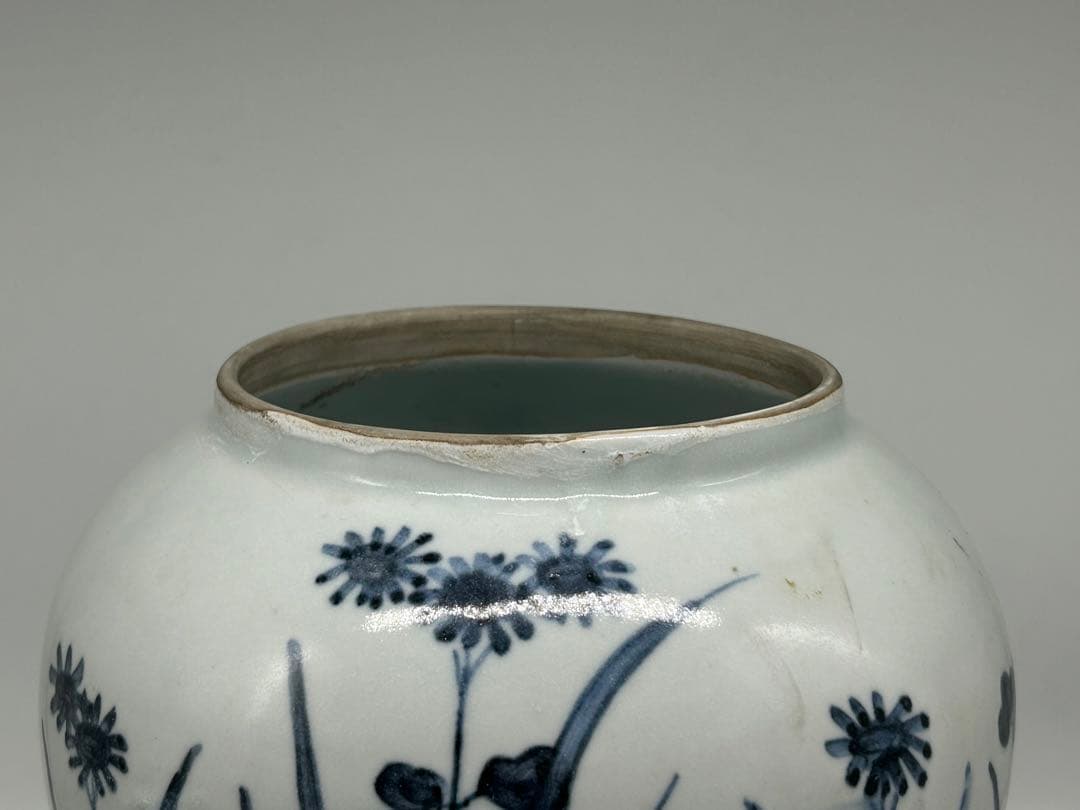 古伊万里　染付　秋草紋大壺　送料込み1114