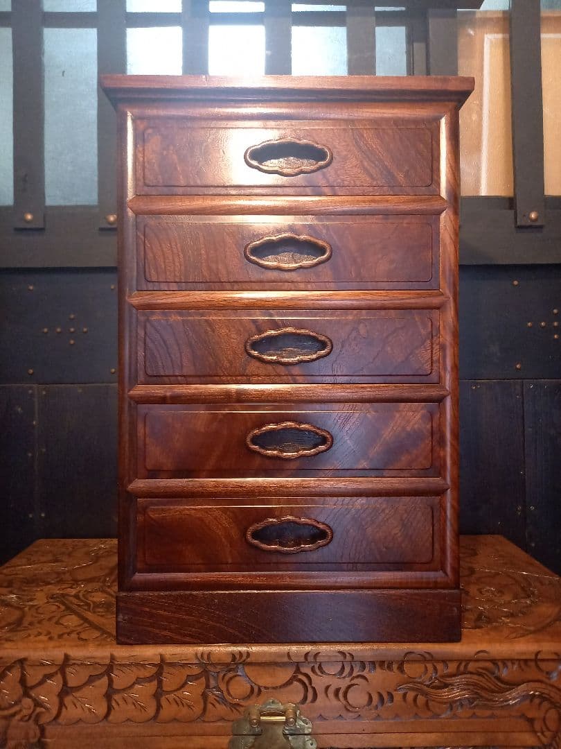 和物　高級　木組細工　欅　良杢目　無垢材　一枚板　重厚　大引き出し　五杯