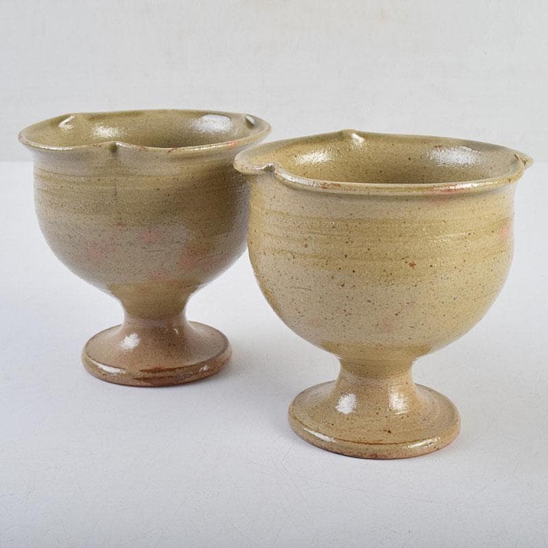 和食器　虫明焼　松本学作　足付向付　五客　共箱　V R9384H