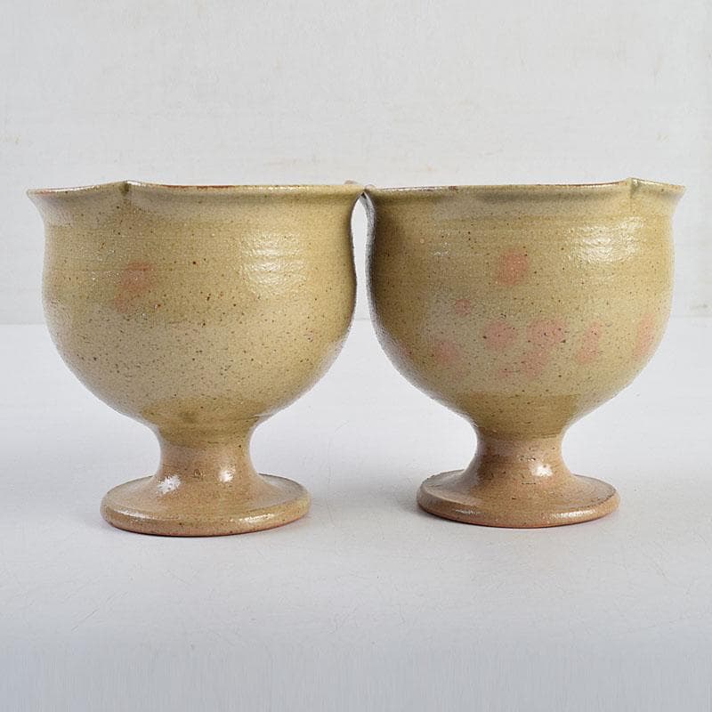 和食器　虫明焼　松本学作　足付向付　五客　共箱　V R9384H