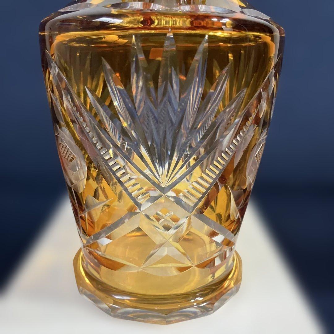 各務クリスタル　「琥珀色の花瓶」色被せ硝子　クリスタル琥珀の煌シリーズ