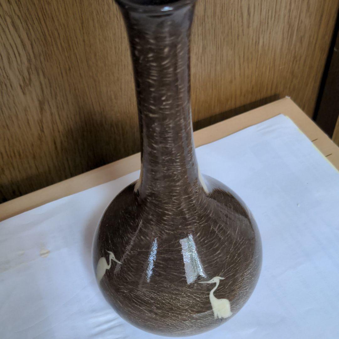 現川焼の鷺の一輪刺し壺