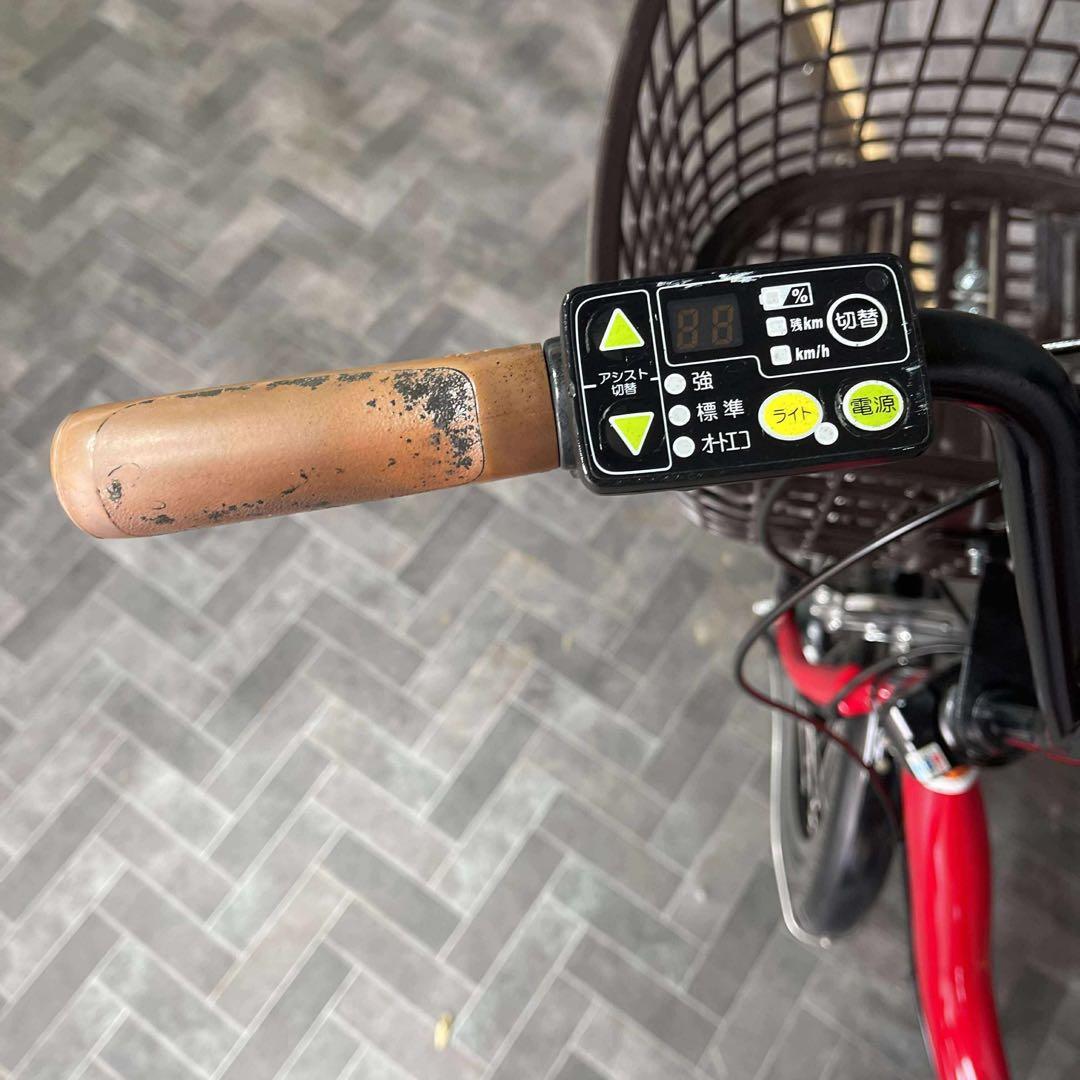 赤 シティタイプ 電動アシスト自転車 バスケット付きバッテリー12.3ah
