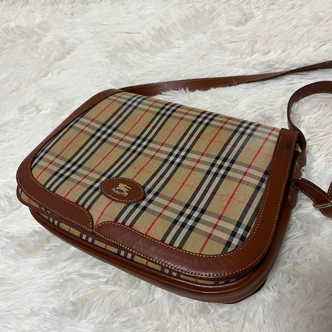 Burberry ノバチェック ブラウンレザー ショルダーバッグ