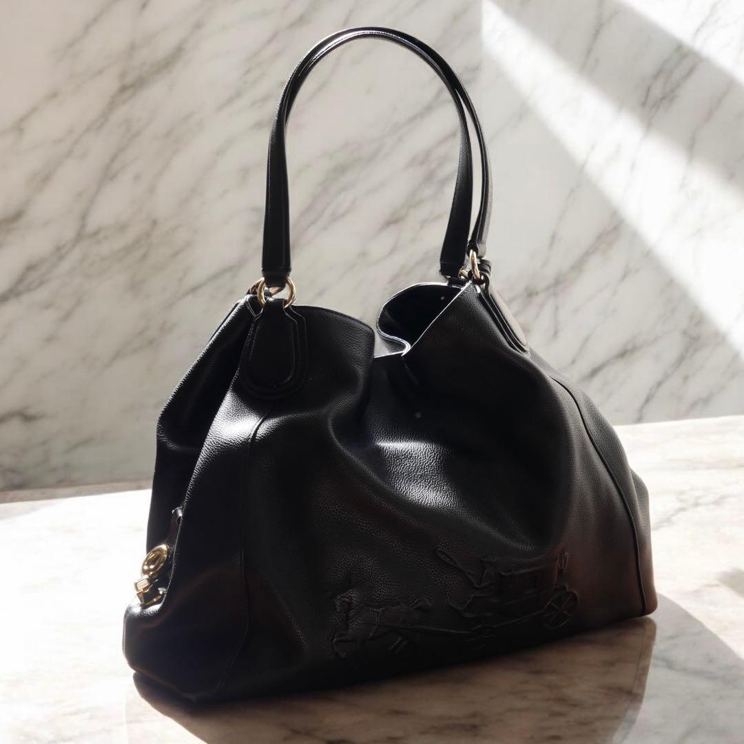 新品級 OLD COACH レザーハンドバッグ ブラック 馬車刻印