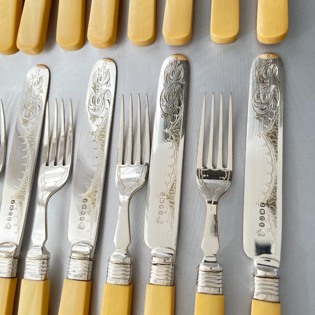 【John Batt 】【純銀継手】デザートセット 24本 木製ケース