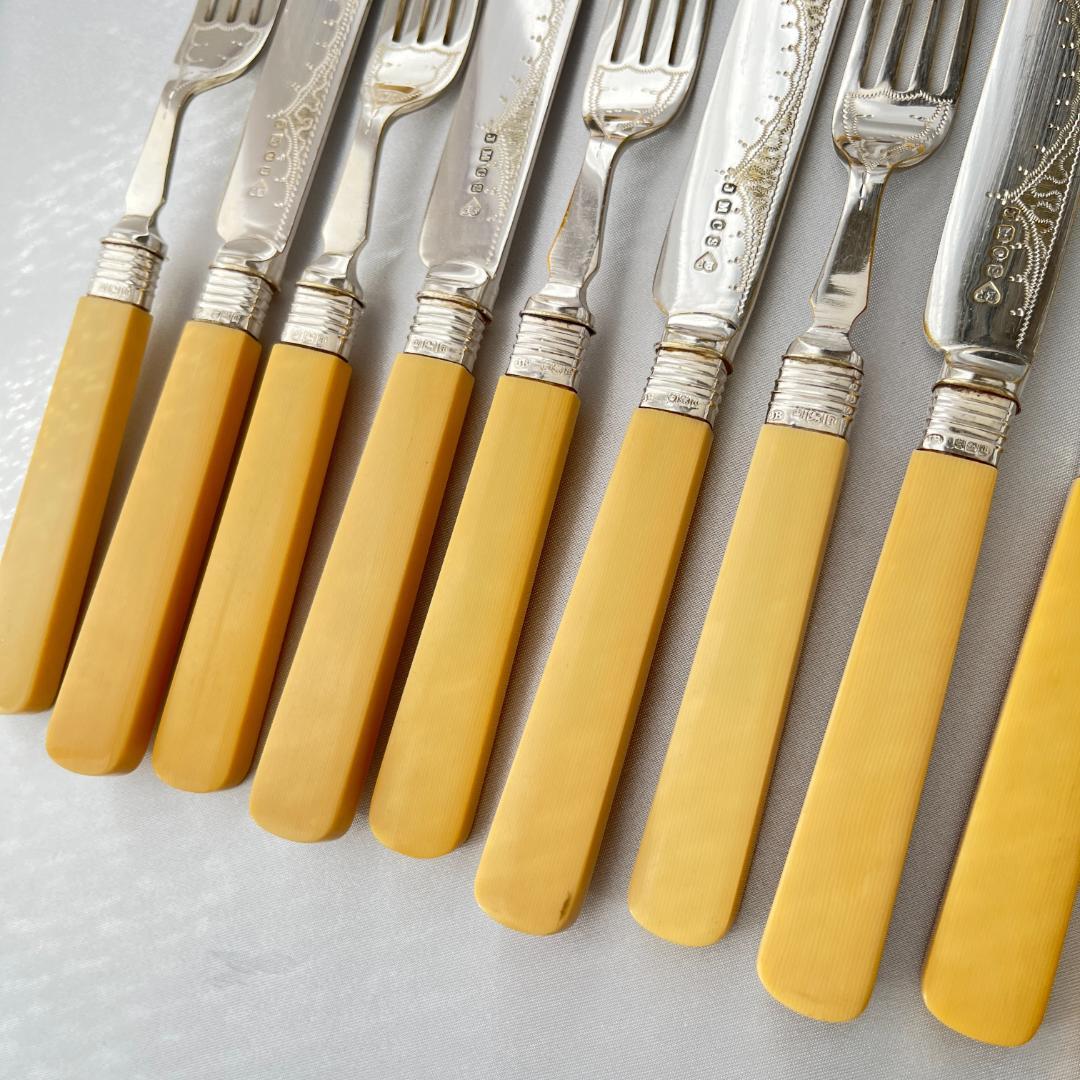 【John Batt 】【純銀継手】デザートセット 24本 木製ケース