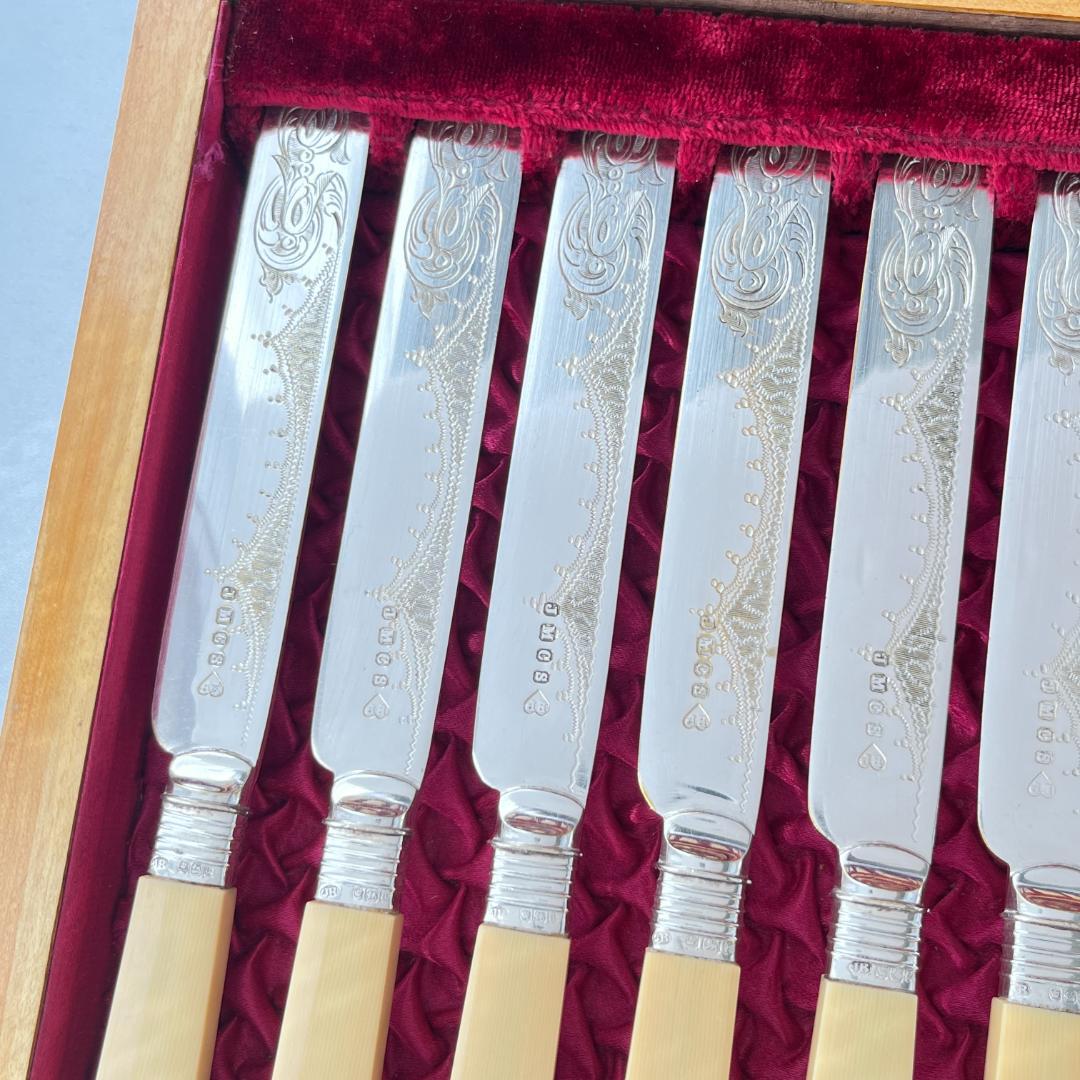 【John Batt 】【純銀継手】デザートセット 24本 木製ケース