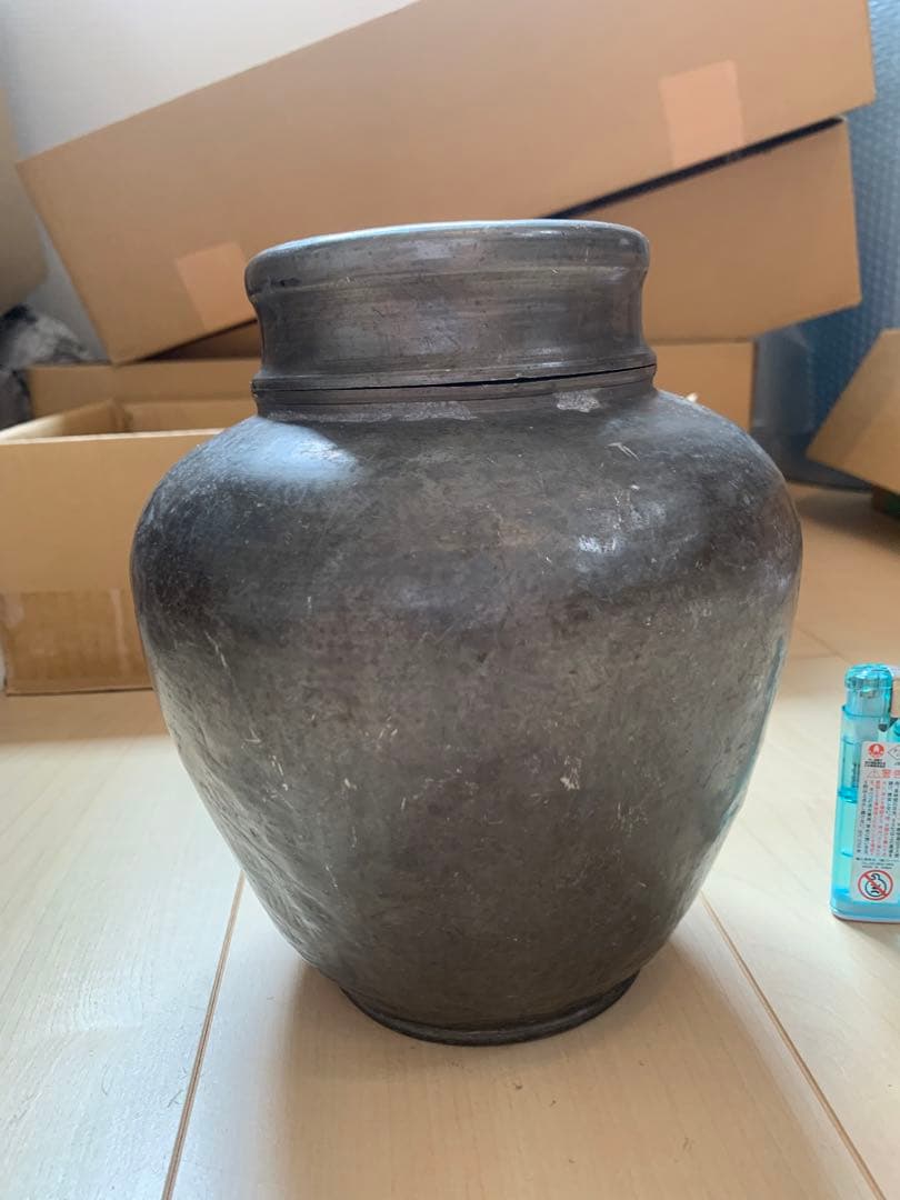 古錫製　錫斑茶壷　煎茶道具　高さ21cm