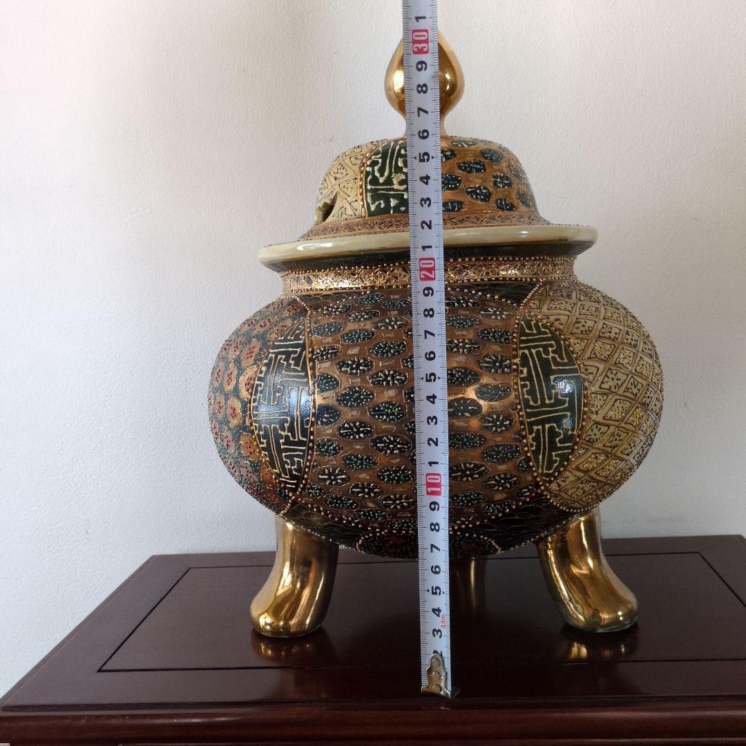 九谷焼 大香炉 三足 青粒 骨董 工芸品 古美術 アンティーク