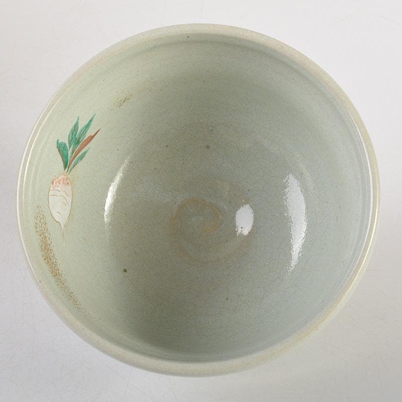 茶道具　京焼　平安　橋本紫雲造　失透釉　大根蕪文　茶碗　共箱　V　6555