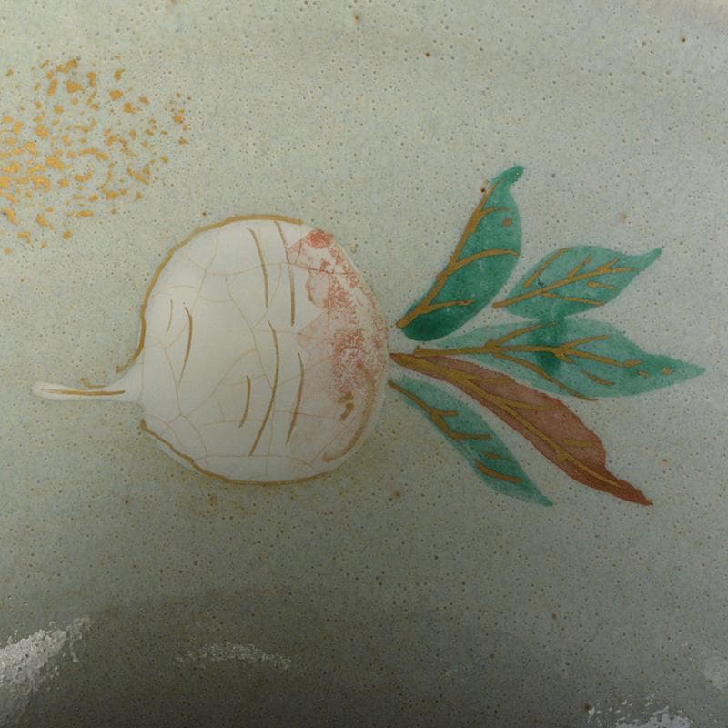 茶道具　京焼　平安　橋本紫雲造　失透釉　大根蕪文　茶碗　共箱　V　6555