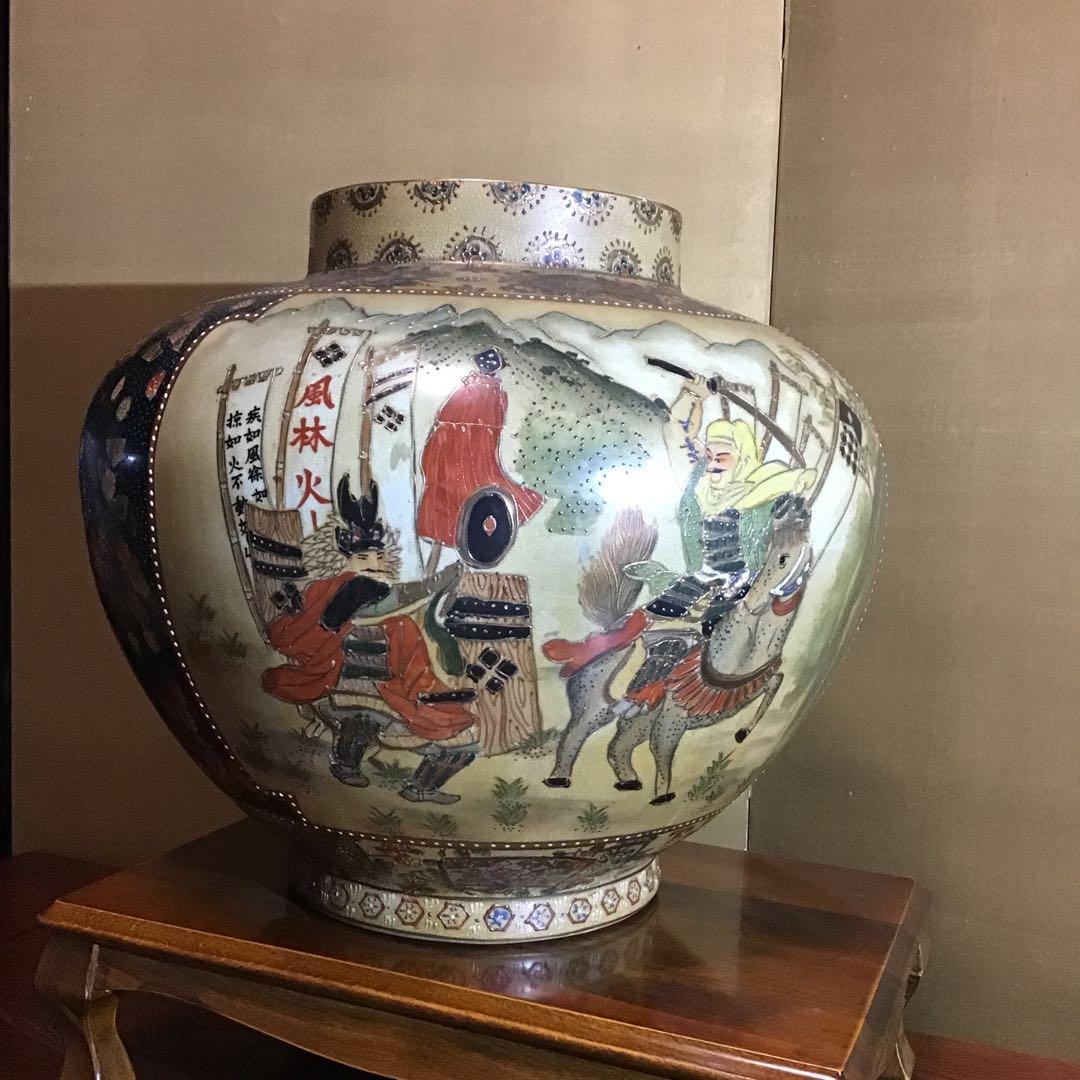 武田信玄x上杉謙信　川中嶋の戦い絵図　木曽義仲、巴御前絵図　九谷焼特大大壺